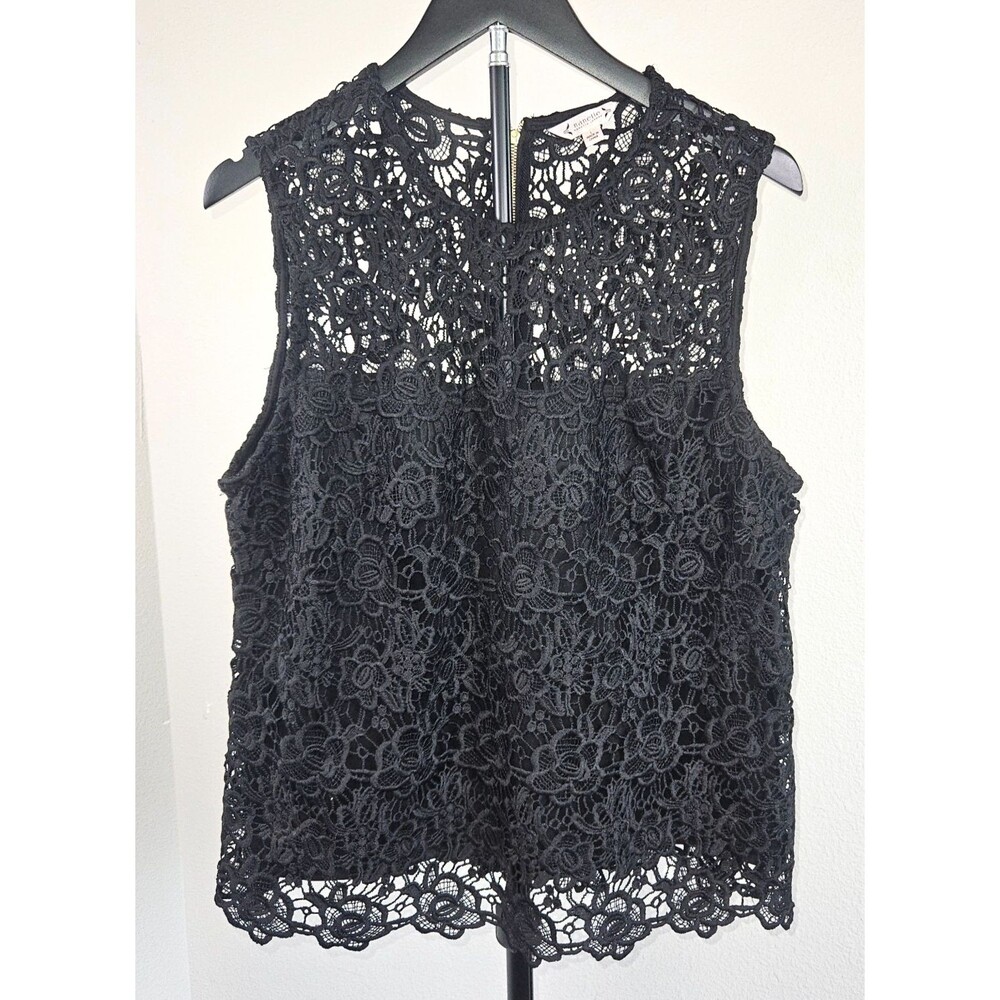 Nanette Lepore Lace Top Womens L Black Sleeveless Blouse Floral Crochet Overlay